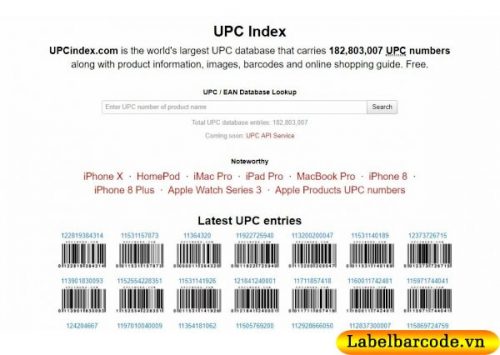tra cứu mã vạch online qua phần mềm UPC Index