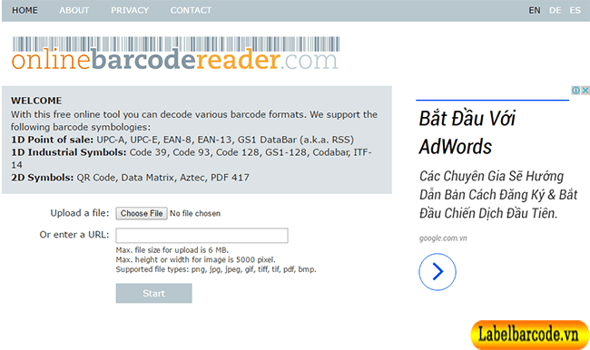 Website quét mã vạch online Online Barcode Reader